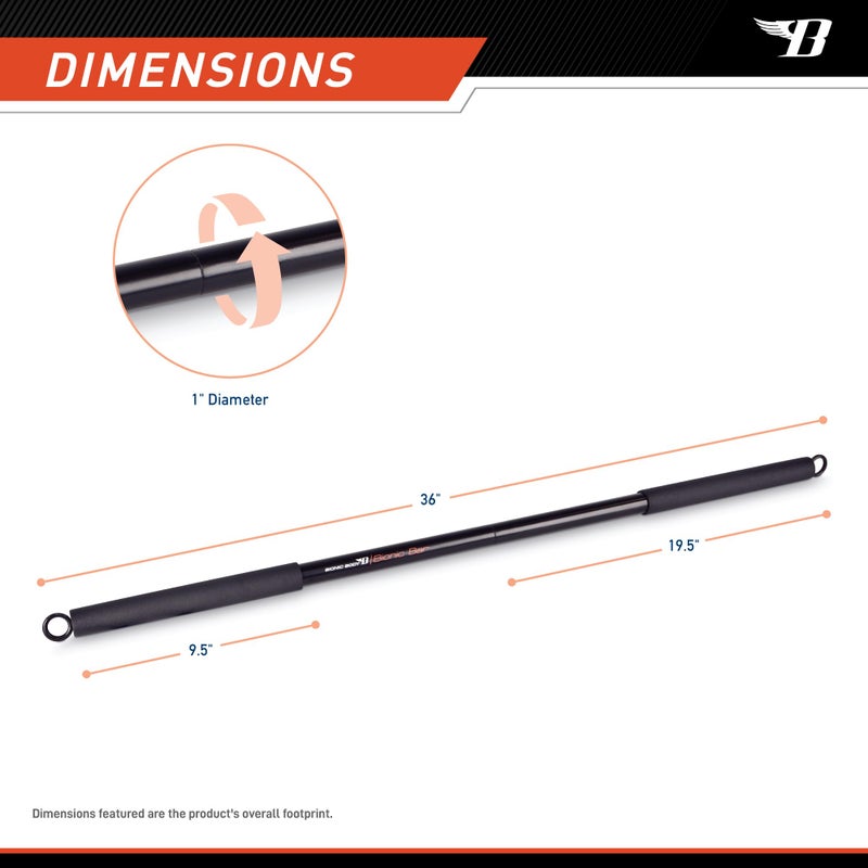 Bionic Body بار مستقيم خفيف الوزن للتدريب بالمقاومة بطول 36 بوصة - يناسب جميع أحزمة/ملحقات المقاومة مع الكارابينر BBEB-020 - Image 2